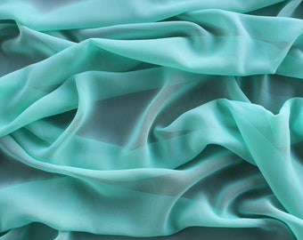 Mint Chiffon Fabric by Yard, Gauzy Light Green Chiffon, Soft Fabric Blue Airy Chiffon for Bridal, Apparel, Decor, PREMIUM Quality