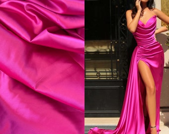 Neon Pink Stretch Silk Charmeuse|Fabric by Yard|Pink Satin fabric, 60' Wide, Luxurious Charmeuse for Bridal, Silk fabric for Bridesmaids