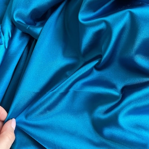 Deep Teal Stretch Silk Charmeuse, Silk by Yard, Luxurious Charmeuse for Gown, Teal Silk for Bridal Dresses, Backdrop, Teal Slip Fabric