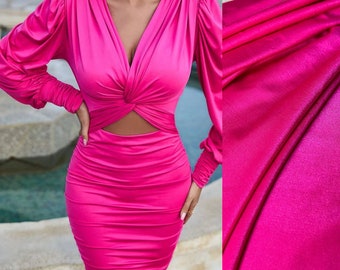 Spandex Nylon Milliskin by Yard, Fuchsia Stretch Fabric, 4way Stretch Pink Fabric for Activewear,Sportswear,Dancewear, Shiny Fabric for Gown