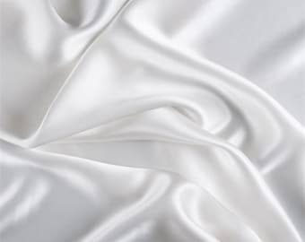 White Silk Satin Fabric, White Stretch Silk Charmeuse, Silk Satin Fabric by Yard 60' Wide, Silk Fabric for Fashion Apparel, Decor, Gowns