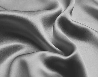 Silver Grey Stretch Silk Charmeuse, Silk by Yard, Luxurious Silver Stretch Charmeuse fabric for Gowns, Soft & Flowy Fabric for Apparel