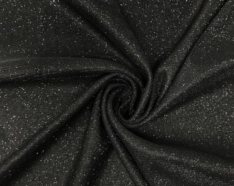 Black Lurex Glitter Fabric, Black Shimmer Fabric for Gown, Black Stretch Glitter Fabric for Apparel, Black Shiny Fabric for Decor, Backdrop