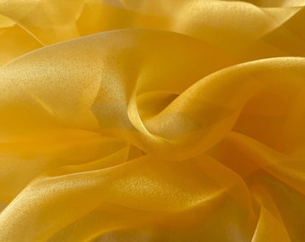 Yellow Organza Fabric by the Yard, Sheer Organza Yellow See-Through Fabric for apparel, bags, gowns and event decorations