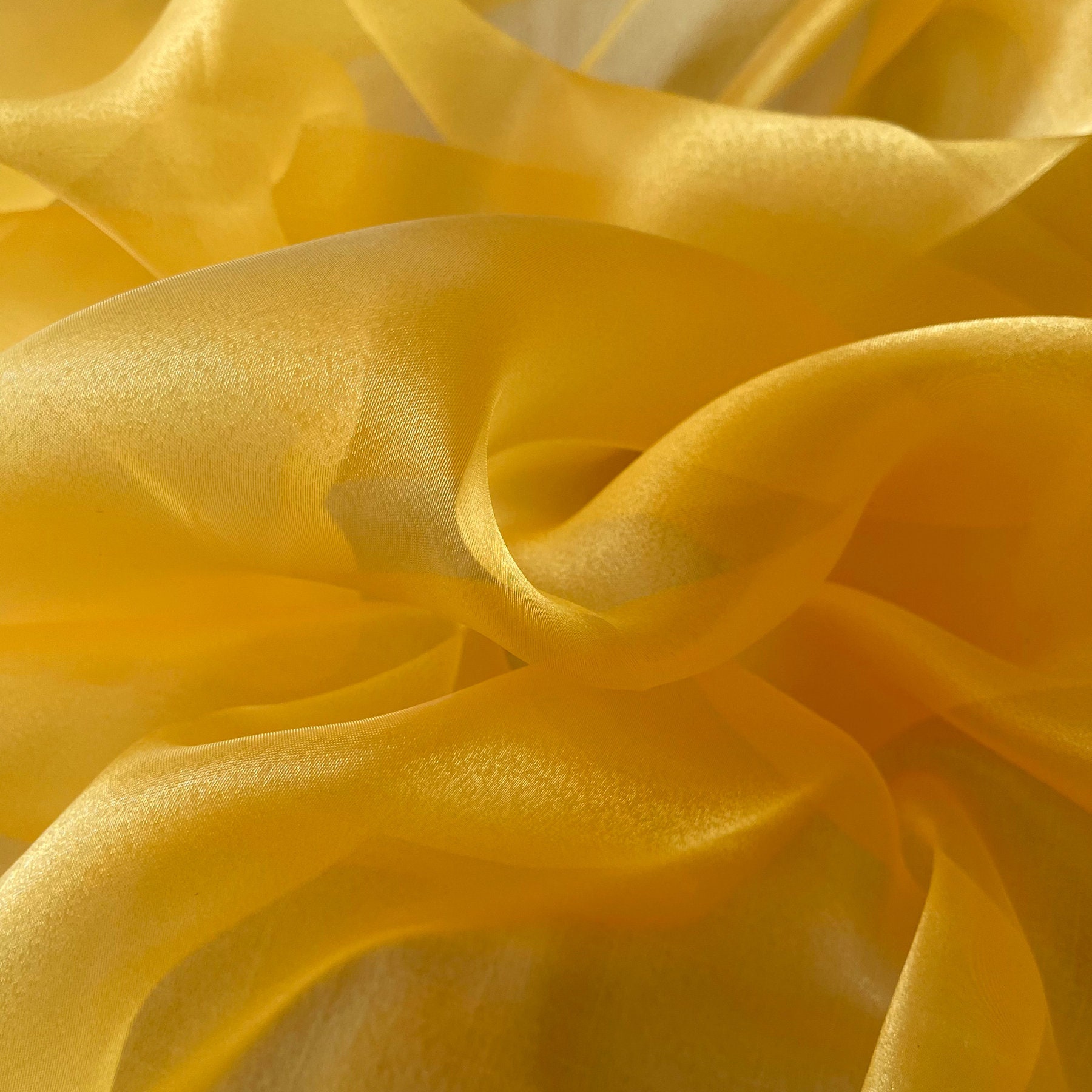 Daffodil Yellow Color Organza Fabric With Floral Emboridery