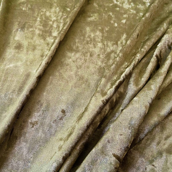 Olive Green Crushed Stretch Panne Velvet Fabric