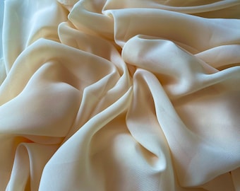 Champagne Chiffon, Soft and Light Weight Polyester Sheer Chiffon Fabric by the Yard, Transparent fabric for Dresses, Bridal, Curtains