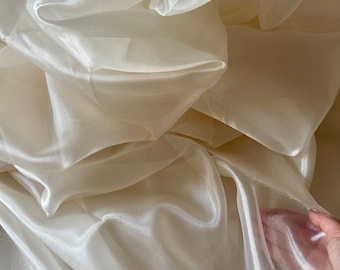 Ivory Sheer Organza Fabric by Yard, Light weight and soft fabric for dresses, blouses, skirts, bridal apparel, bolts, event decorations