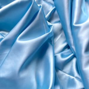 Baby Blue Stretch Silk Charmeuse, Fabric by Yard, Light Blue Satin fabric 60&#39;&#39; Wide, Luxurious Charmeuse for Bridal, Silk fabric for Gowns