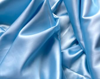 Baby Blue Stretch Silk Charmeuse, Fabric by Yard, Light Blue Satin fabric 60'' Wide, Luxurious Charmeuse for Bridal, Silk fabric for Gowns