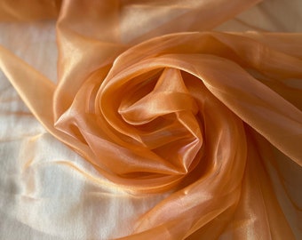 Orange Crystal Organza Fabric by Yard, Soft & Transparent Organza for Apparel, Bronze Sheer fabric for Decor, Light Brown Fabric for curtain