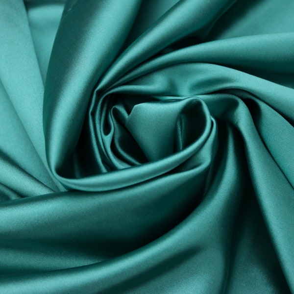 Jade Blue Silk Charmeuse, Silk by Yard,Luxurious Charmeuse for Bridal, Jade Silk for Gowns, Apparel, Slip Lightweight Fabric for Dress