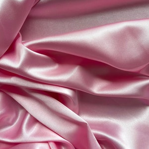 Baby Pink Stretch Silk Charmeuse, Fabric by Yard, Light Pink Satin fabric 60&#39;&#39; Wide, Luxurious Charmeuse for Bridal, Silk fabric for Gowns