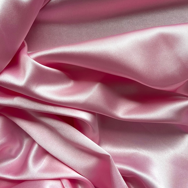 Baby Pink Stretch Silk Charmeuse, Fabric by Yard, Light Pink Satin fabric 60'' Wide, Luxurious Charmeuse for Bridal, Silk fabric for Gowns