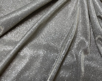 Light Grey Lurex Glitter Fabric,Shimmer Silver Fabric for Gown,Stretch Silver Glitter Fabric for Costumes