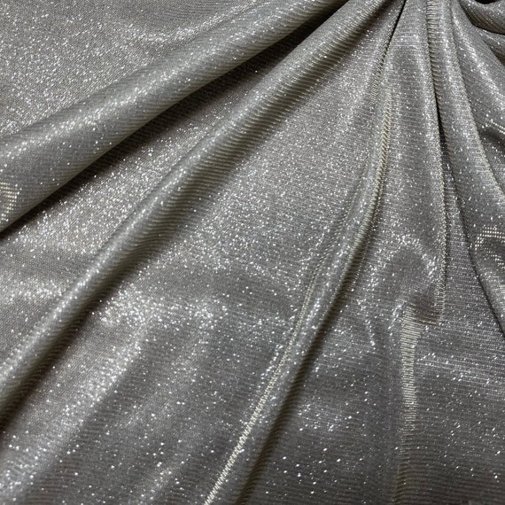 Light Grey Lurex Glitter Fabric,shimmer Silver Fabric for Gown,stretch  Silver Glitter Fabric for Costumes 