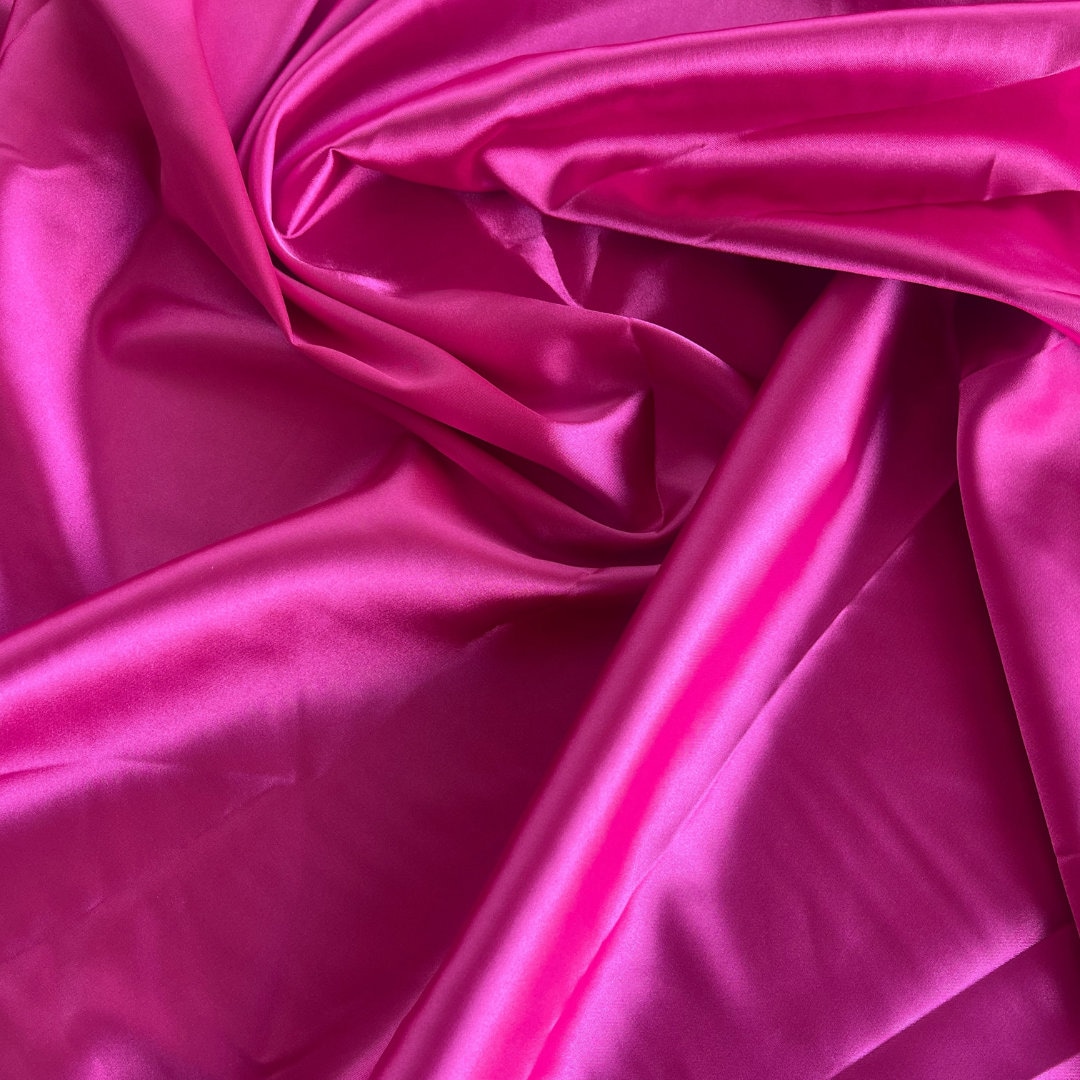 Fuchsia Silk Charmeuse Fabric by Yard, Hot Pink Satin Fabric, Luxurious