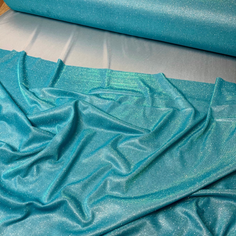 Aqua Blue Stretch Lurex Glitter Fabric, Shimmer Fabric for Gown,Light Blue Stretch Glitter Fabric for Backdrop,DecorShinny Baby Blue Fabric image 3