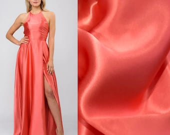 Silk Charmeuse Fabric,Coral Peach,Stretch Silk Fabric by Yard,Silk fabric for Gowns,Satin for Bridesmaids ,Light weight fabric|Best qualit