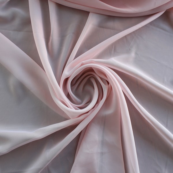 Powder Pink Chiffon fabric by the yard, Dusty Pink Translucent Fabric, Soft Chiffon for Bridal, Gowns, Decorations, Curtains,PREMIUM Quality