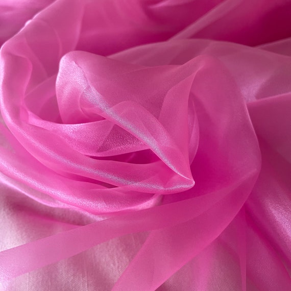Hot Pink Crystal Organza Fabric by the Yard, Neon Pink Sheer Organza Fabric  for Bridal, Fabric for Decor, Fuchsia Fabric for Curtains 
