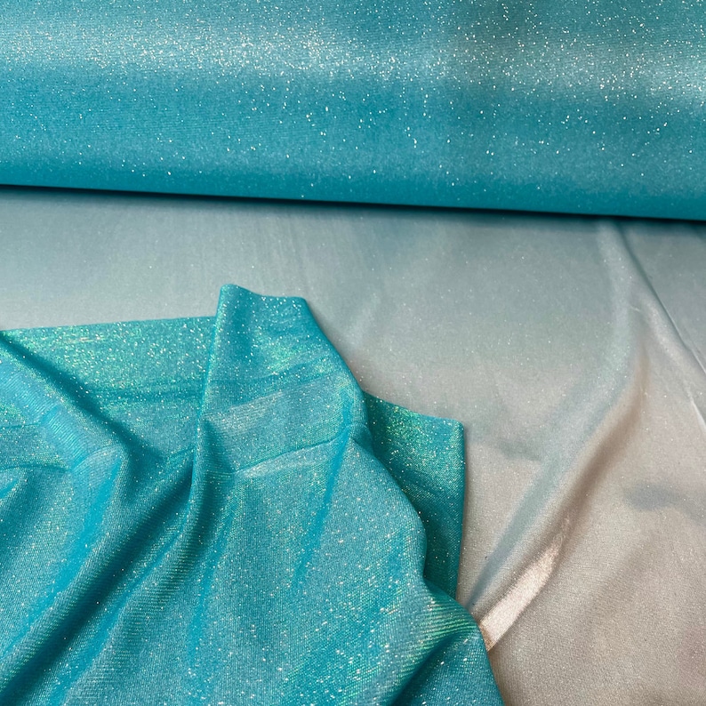 Aqua Blue Stretch Lurex Glitter Fabric, Shimmer Fabric for Gown,Light Blue Stretch Glitter Fabric for Backdrop,DecorShinny Baby Blue Fabric image 5