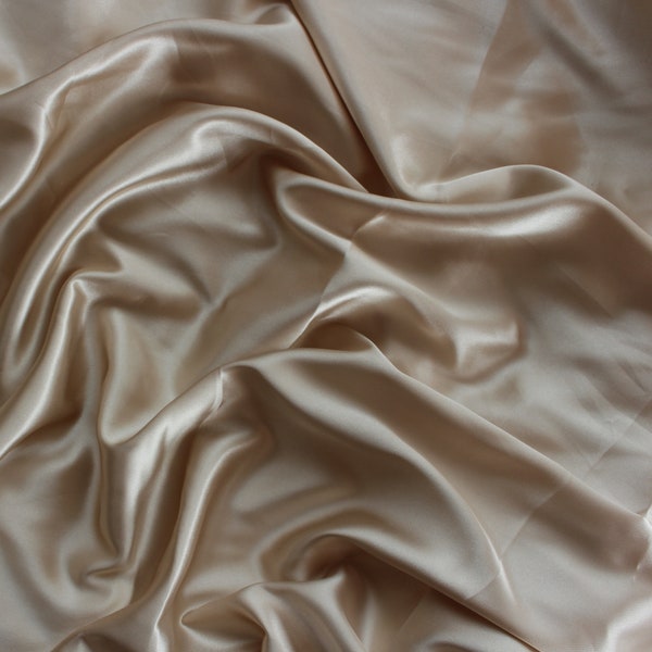 Champagne Silk Charmeuse Fabric, Silk by Yard, Silk Satin fabric, Luxurious Poly Silk for Gowns, Dress, Tapioca Silk for Bridesmaids,