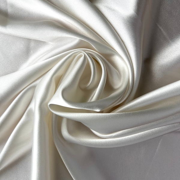 Cream Silk Charmeuse Fabric by Yard, Ivory Stretch Satin fabric 60'' Wide, Luxurious Silk Charmeuse for Bridal, Silk fabric for Gowns