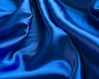 Royal Blue Stretch Silk Charmeuse, Fabric by Yard, Blue Satin fabric 60'' Wide, Luxurious Charmeuse for Bridal, Silk fabric for Gowns