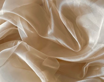 Champagne Sheer Organza Fabric by the Yard, Champagne Oganza See Through Fabric for Wedding Gowns, Apparel and Decor