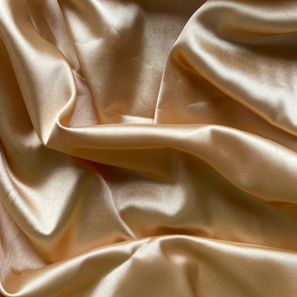 Gold Stretch Silk Charmeuse, Stretch Satin by Yard, Silk Polyester Material, Luxurious Charmeuse for Bridal, Silk fabric for Gowns, Dresses