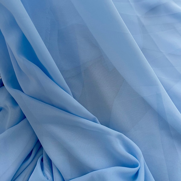 Light Blue Chiffon Fabric by Yard, Powder Blue Chiffon, Soft Blue Soft fabric for Dress Decor, Maternity Baby Blue Fabric