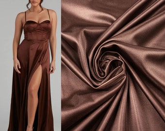 Silk Charmeuse Fabric,Stretch Silk by Yard,Mocha Silk fabric for Gowns,Brown Satin for Bridesmaids,Slip Fabric for Dresses, PREMIUM QUALITY!