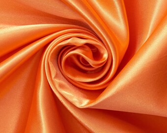 Orange Satin Fabric, Polyester Bridal Satin, Orange Peach Imitation Silk Medium Weight, Shinny Satin for Apparel, Decor, Crepe Satin by Yard