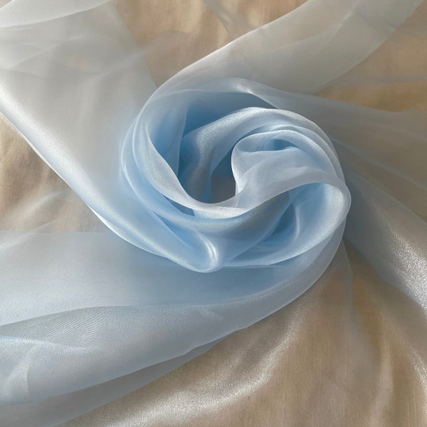 Baby Blue Sheer Organza, Fabric by Yard, Light Weight & Soft Fabric for Dress, Gown, Transparent Blue Fabric for Decor,Backdrop,Table runner