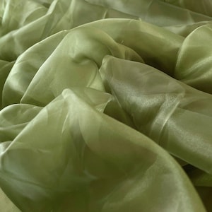 Olive Sheer Organza Fabric by Yard, Lightweight and Soft Fabric, Organza for Curtains, Olive Green see through fabric, Apparel, Decor