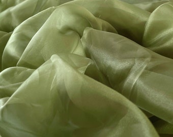 Olive Sheer Organza Fabric by Yard, Lightweight and Soft Fabric, Organza for Curtains, Olive Green see through fabric, Apparel, Decor