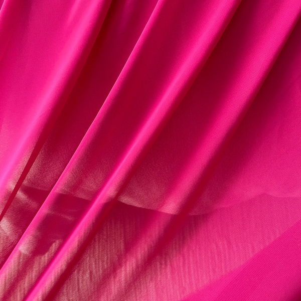 Fuchsia Chiffon by Yard, Sheer Hot Pink Chiffon, Transparent Soft Fabric, Light Weight Material for Dresses, Drape Fabric for Gowns, Decor