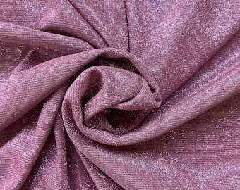 Pink Stretch Lurex Glitter Fabric, Shimmer Fabric for Gown, Raspberry Stretch Glitter Fabric for Backdrop,Decor|Shinny Dusty Pink Fabric
