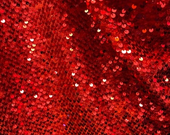 Red Sequin on Stretch Velvet by Yard, 4-Way Stretch Red Velvet, All Over Red Sequin for Gown, 60' Wide Red Sequin by Yard, Luxurious Sequin