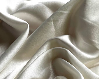 Ivory Silk Charmeuse Fabric by the Yard, Cream Stretch Satin fabric 60'' Wide, Ivory Silk Fabric for Bridal, Silk fabric for Gowns