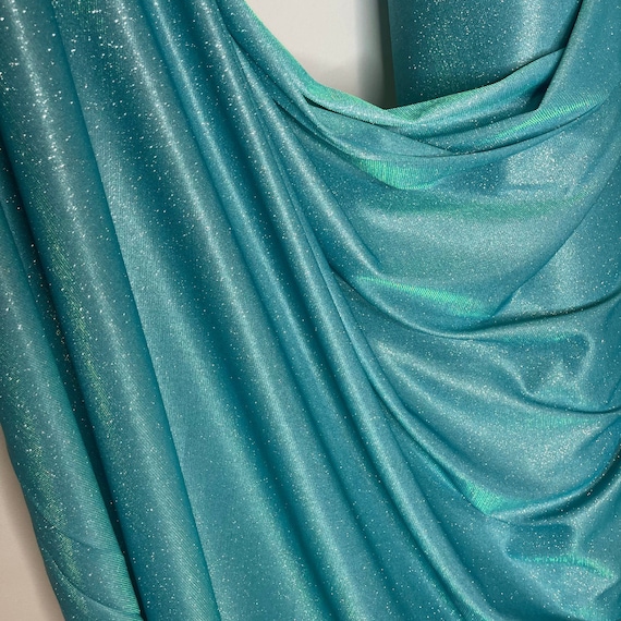 Aqua Blue Stretch Lurex Glitter Fabric, Shimmer Fabric for
