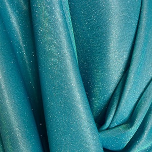 Turquoise Stretch Lurex Glitter Fabric, Shimmer Fabric for Gown, Tiffany Blue Stretch Glitter Fabric for Backdrop, Decor
