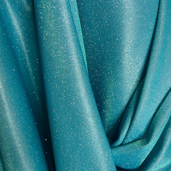 Turquoise Stretch Lurex Glitter Fabric, Shimmer Fabric for Gown, Tiffany Blue Stretch Glitter Fabric for Backdrop, Decor