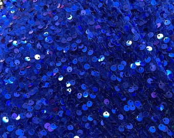 Royal Blue Sequin on Stretch Velvet, Blue Stretch Velvet by Yard, 4-Way Stretch Blue Velvet, All Over Blue Sequin for Gown, Premium Quality