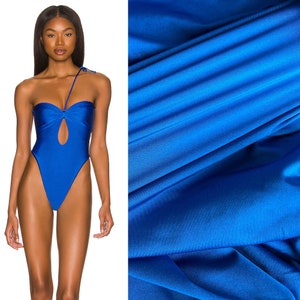 Royal Blue Shiny Nylon Spandex by Yard, Blue ITY Spandex Knit Fabric by yard, Bridal Blue Sheen Fabric for Dresses, Gowns, Swimsuits,Sports