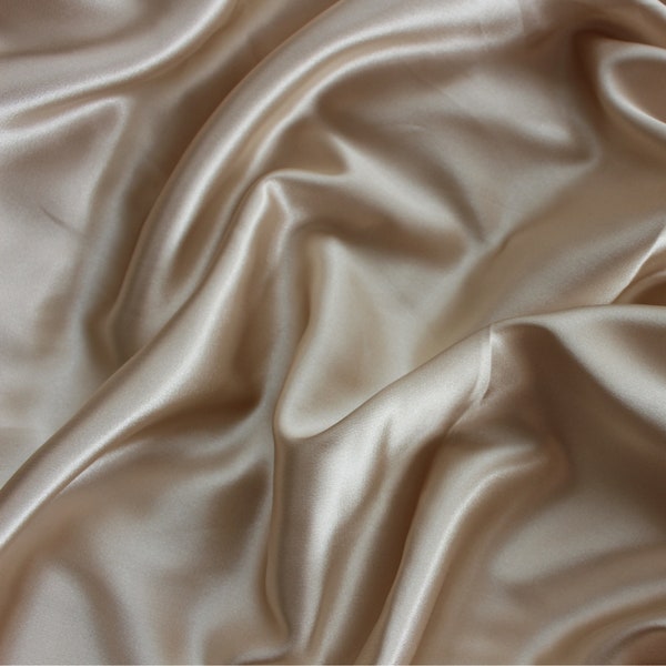 Stretch Charmeuse Light Champagne, Silk by Yard, Silk Satin fabric, Luxurious Poly Silk for Gowns, Dress, Tapioca Silk for Bridesmaids,