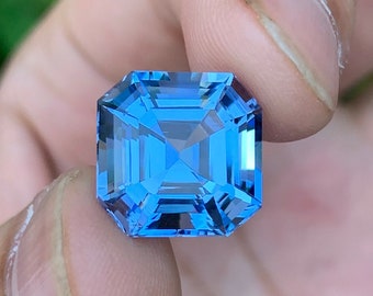 Deep Santa Maria Blue Aquamarine Beryl Gemstone, Faceted Asscher Cut For Ring, Loupe Clean Clarity, Brazil Aquamarine, 11.40 Carat