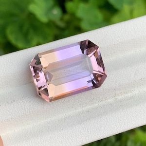 Natural Ametrine Loose Gemstone, Bi Color Ametrine ,Faceted Long Emerald Cut For Jewelry, 20.00ct