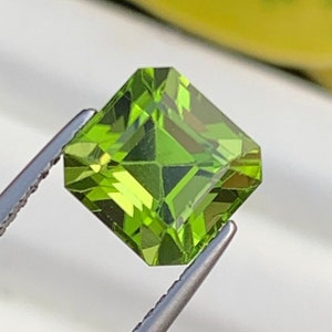 Apple Green Peridot Loose Gemstone, Natural Peridot Cut Stone, Faceted Asscher Cut, Fine Cut For Ring, Jewelry Size Peridot Stone, 3.15 Ct